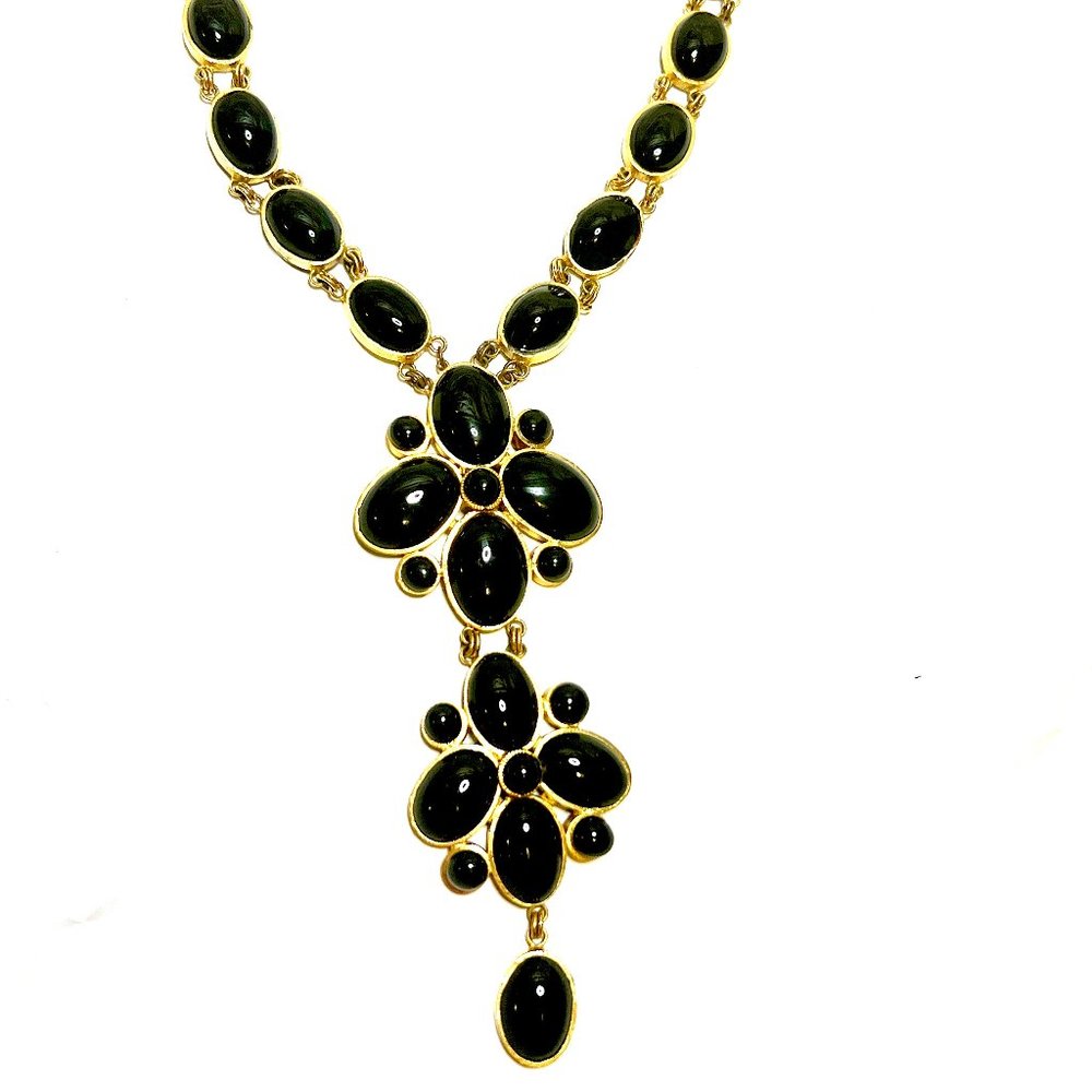 Vintage French drop necklace - poured black glass "stones"